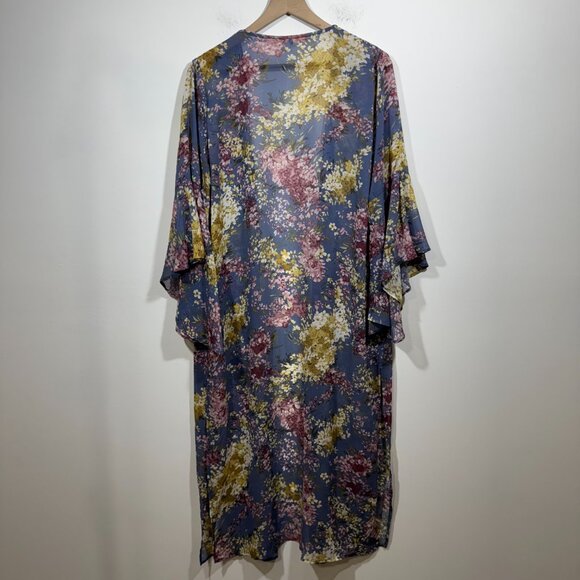 Umgee Floral Open Front Long Kimono Duster Cardigan Womens M Boho Fairy - Picture 4 of 6